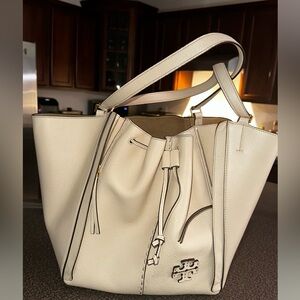 McGraw Oversized Tory Burch Cream Leather Tote